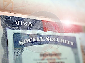 The American visa in a passport page USA background and sacial security nember personal document. SSN Ã¢â¬â social security number f photo